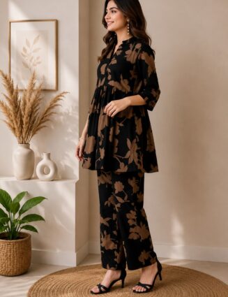 Black Orchid Floral Printed Co-ord Set – Black