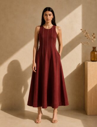 Viscose cotton blend Name Cotton Sleeveless A-Line Dress – Maroon